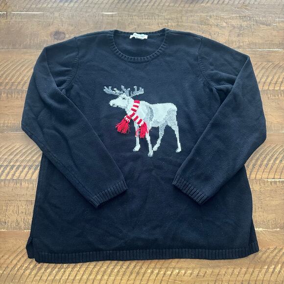Coldwater Creek Moose Is Loose Sweater Christmas Holiday Petite M Classic Preppy - Picture 3 of 13
